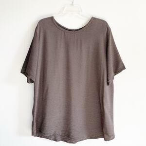 Flax by Jeanne Engelhart Taupe Oversized Check Short Sleeve Tunic